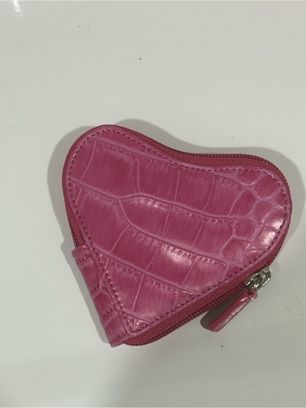 Heart-Shaped Pink Croc-Embossed Coin Pouch